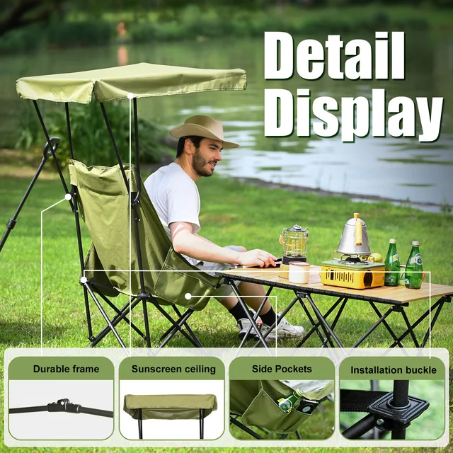 Beach Shade YOUNG WOOD Portable Camping Chair With Shade Canopy
