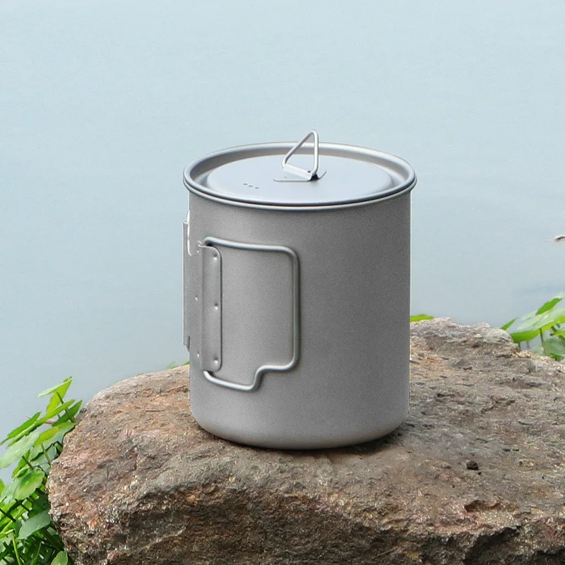 900ML Ultralight Titanium Cup Water Cup Mug With Lid Foldable Handle Outdoor Portable Camping Picnic Beaker Coffee Kitchen