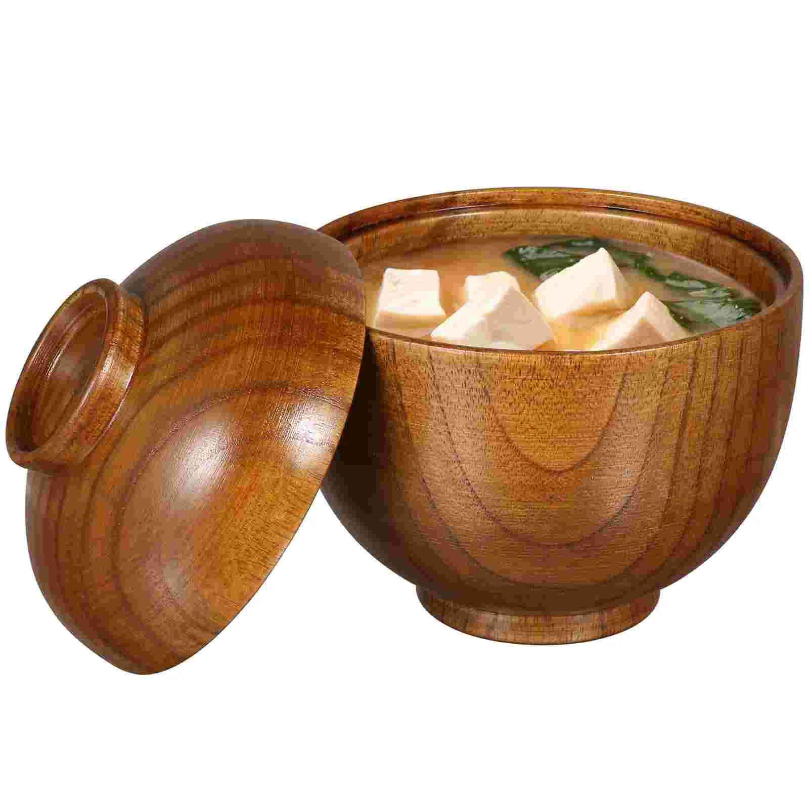 

Small Wooden Bowl Rice Soup Bowl Noodle Ramen Fruit Salad Mixing Bowl Food Serving Bowl With Lids Kitchen Tableware