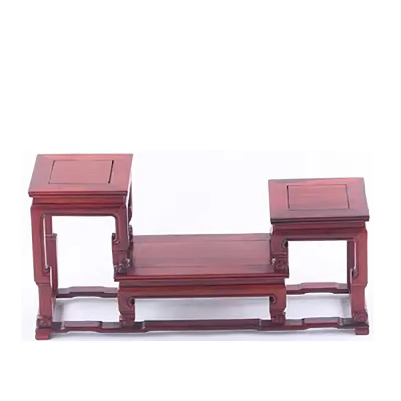 Redwood-Small Flower Rack, Red Grape Branches, High and Low, 3 connected platforms, Jade Base, Purple Clay Pot Bottom Support