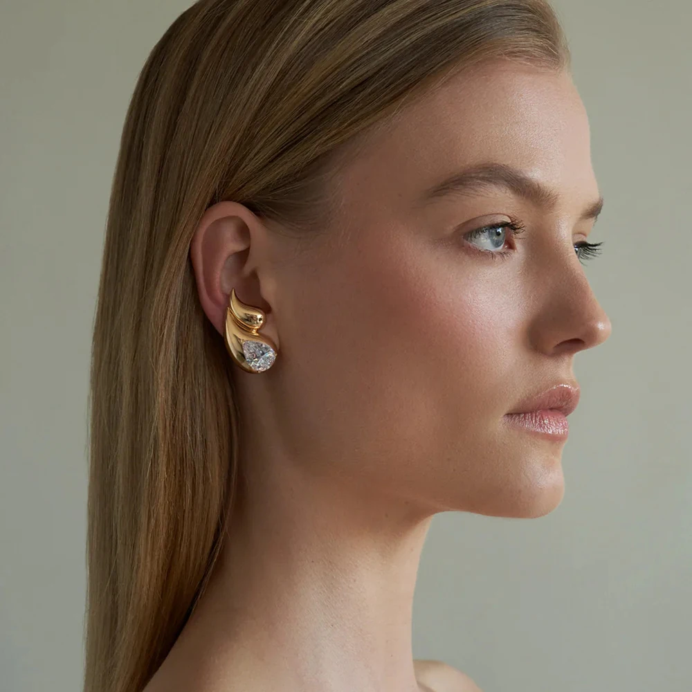 New Design Stainless Steel Anti-Tarnish Geometric Double Layer Water Drop Earrings Teardrop Crystal Zircon Women Vintage Jewelry