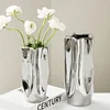 Luxury Electroplated Silver Ceramic Vase Flower Arrangement Irregular Porcelain Hydroponic Vase Ornament Interior Art Decoration 1