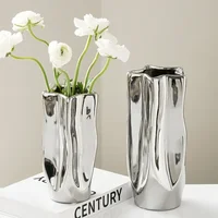 Luxury Electroplated Silver Ceramic Vase Flower Arrangement Irregular Porcelain Hydroponic Vase Ornament Interior Art Decoration 1