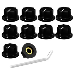 Premium Black Skirted Amp Knobs with Brass Insert - Pack of 10 (Black)