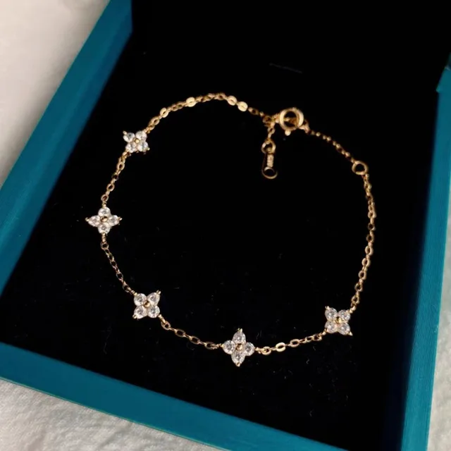 Bracelet à fleurs plaqué argent 925 pour femmes, chaîne à maillons délicate réglable, plaqué or 18 carats, bijoux mignons de fête de mariage 1