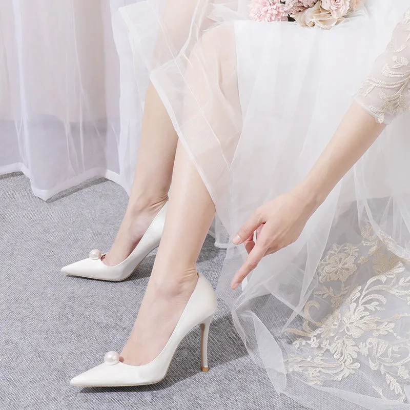 2024 New Pointed White Pearl 7cm Thin High Heel Women's Red Bridal Wedding Shoes 4