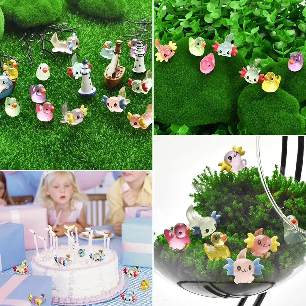 Luminous Mini Axolotl Resin Figurines 24pcs for Garden