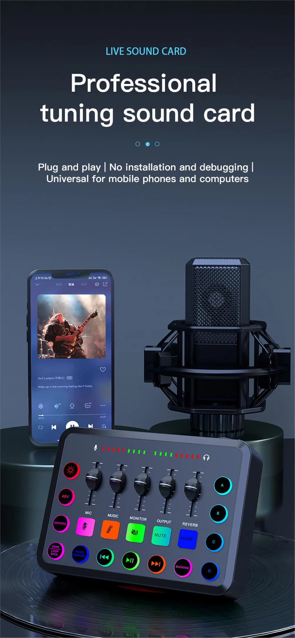 5-Channel Sound Audio Mixer F11 Sound Card Live Streaming for Game Voice Podcast