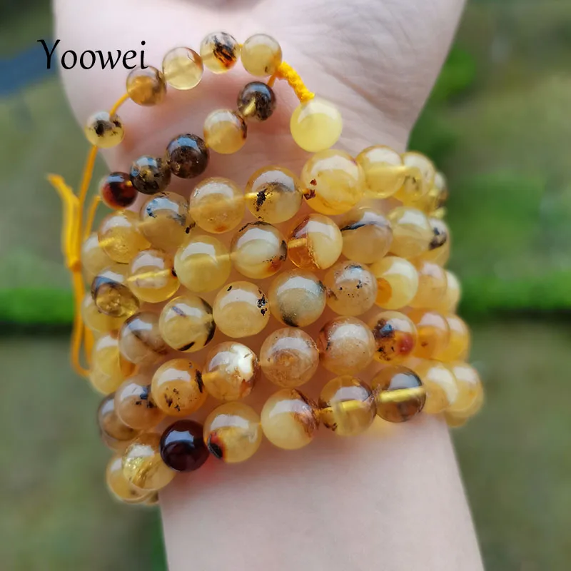 

Yoowei 6mm-9mm Natural Amber Bracelet Genuine 108 Plant Beads Mala Meditation Buddhist Necklace New Scenery Ambar Jewelry Gift