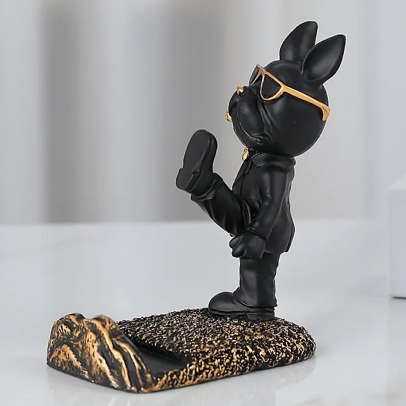 Charming French Bulldog Desk Decor: Cute Dog Sculpture Phone Holder and Home Office Ornament