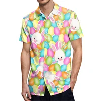 Happy Easter Day Kawaii Men Cartoon Rabbit Hawaiian Shirts 3D Printed Beach Shirt Women Clothe Kids Colored Egg Shirt Button Top 1