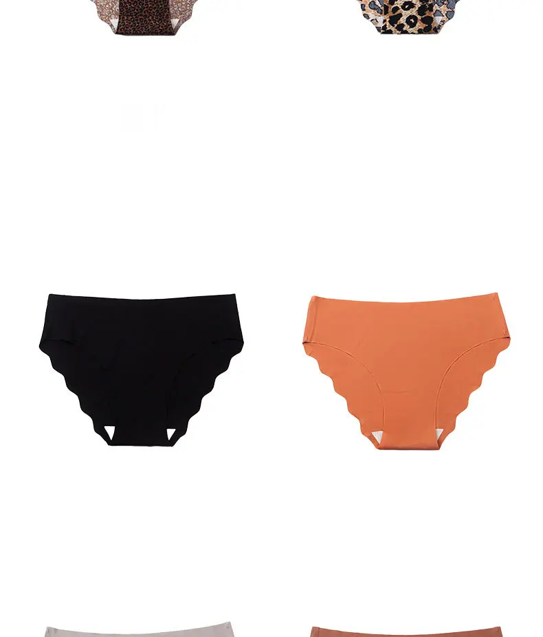 3pcs Women's Seamless Ice Silk Panties Female Mid Waist Plus Size Leopard Print Underwear Girls Fashion Brief Lady Comfort Panty
