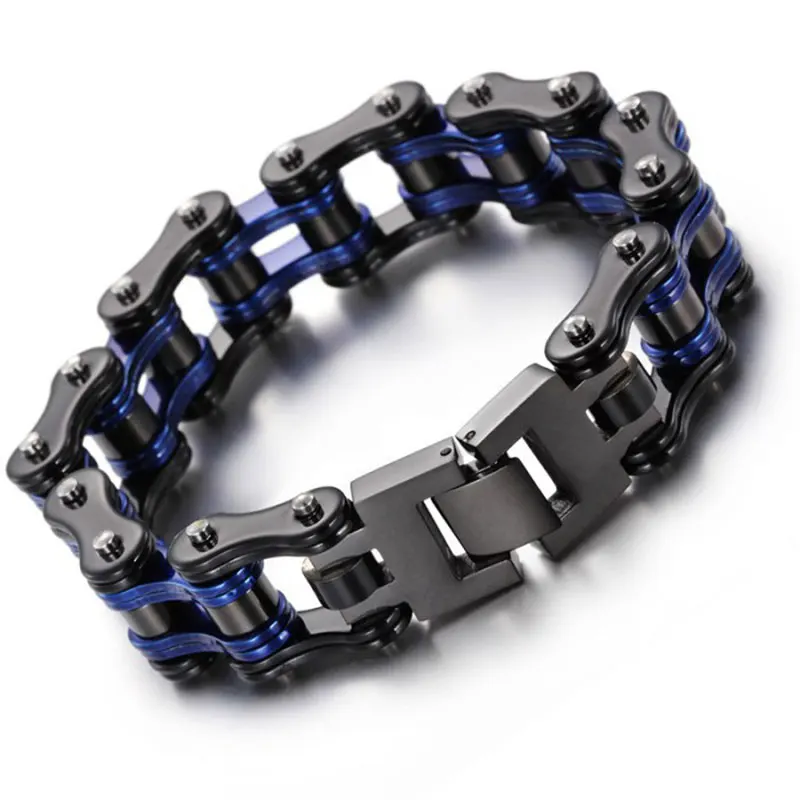 

Punk Men's Chain Bracelets Bangles Blue Biker Bicycle Motorcycle Chain Link Bracelets for Men Stainless Steel Fashion Jewelry