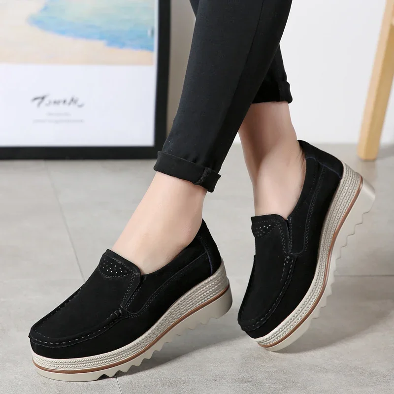 

2024 Spring Women Flats Shoes Woman Platform Slip on Sneakers Suede Ladies Tenis Loafers Moccasins Casual Sapatilha Feminina