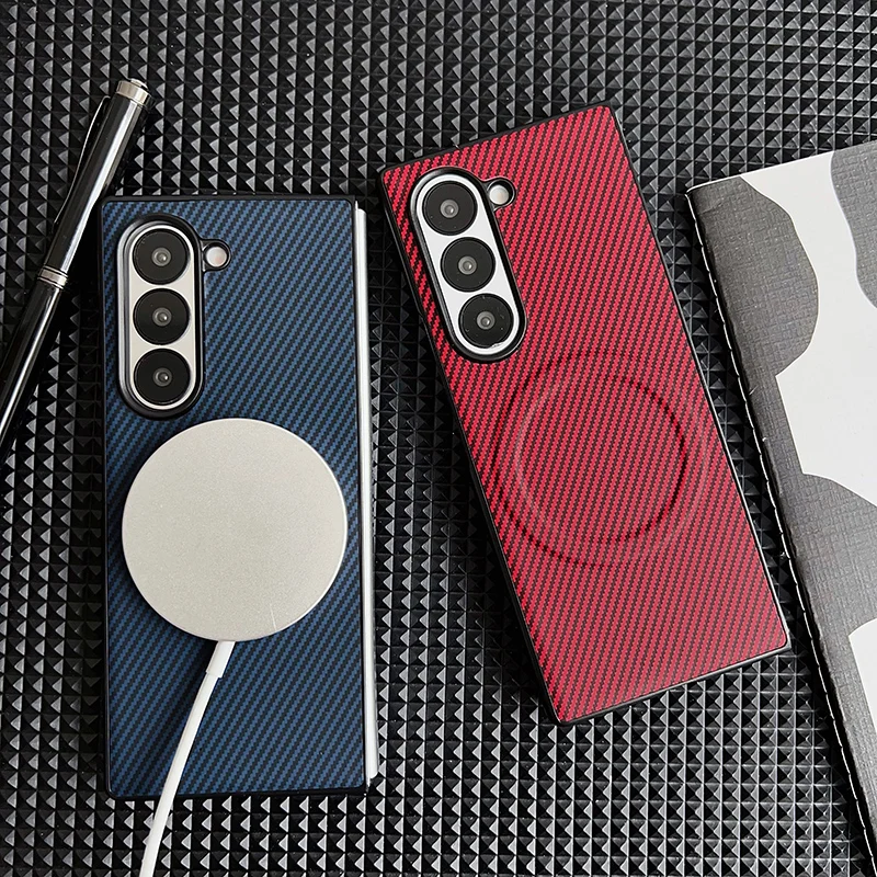 Carbon Fiber Pattern PU Leather Magnetic Case - Stylish Back Cover