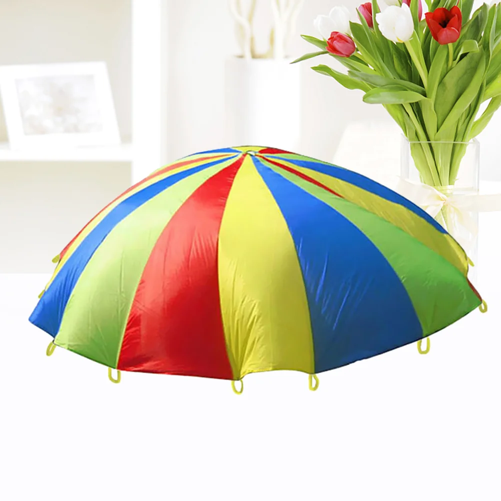 

1.1 Meter Diameter Kids Outdoor Teamwork Game Prop Rainbow Parachute Toys Jump Bag Bounce Play Mat School Activity Puzzle Game