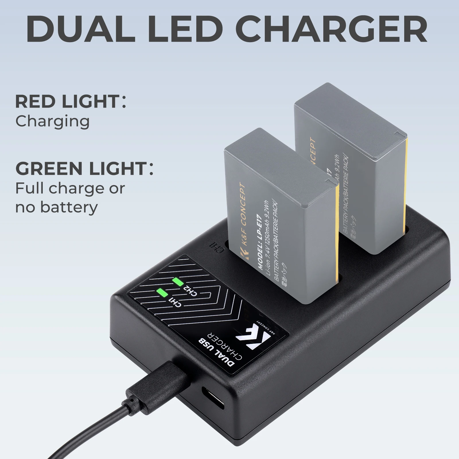 K&F Concept LP-E17 Dual Channel Slot battery charger battery charger adapter charger adapter for Canon EOS R8 R10 R50 R100 RP EOS 77D 850D 800D 760D 750D 200DII M5 M6II M6 M3