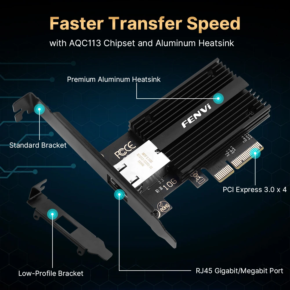 FENVI 10Gbps PCIE に RJ45 ネットワークカードマーベル AQC113