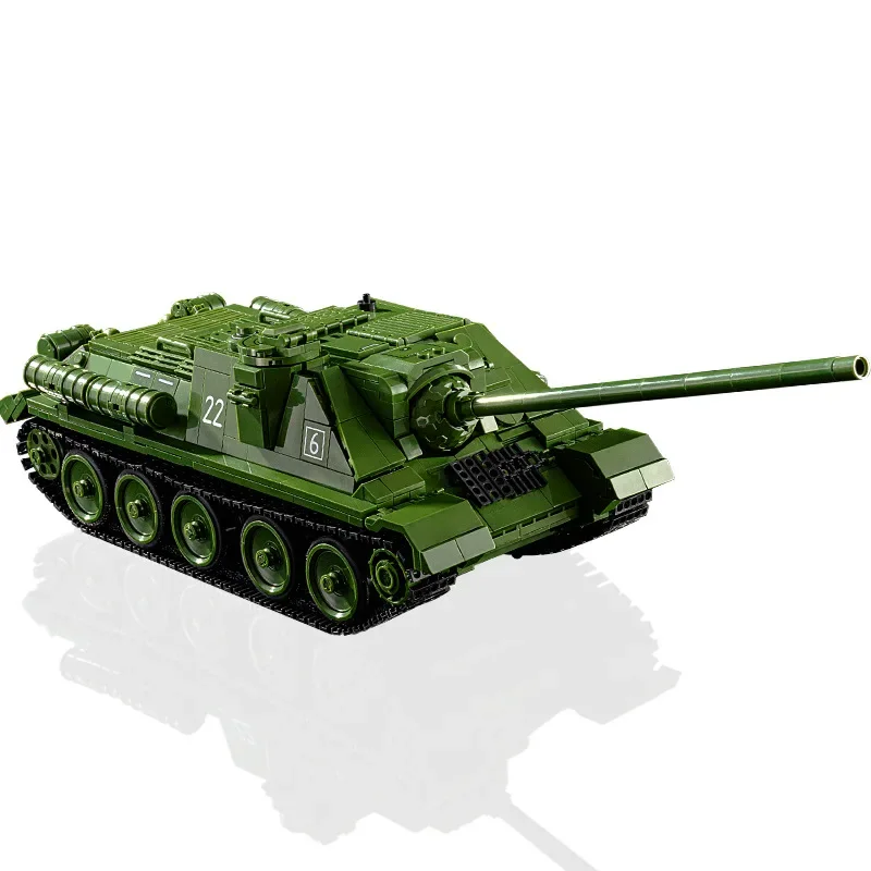 WW2 밀리터리 클래식 모델 SU-100 탱크 구축함 컬렉션 모델 빌딩 블록, 벽돌 장난감 선물