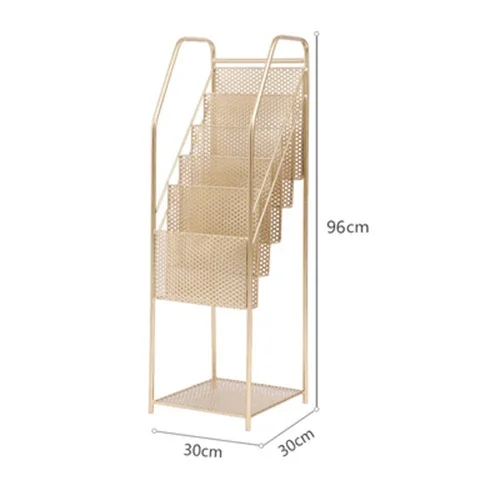 Golden Iron Magazine Rack MultiLayer Bookshelf, Office Display Shelves, Room Decor Storage, Elegant Organization