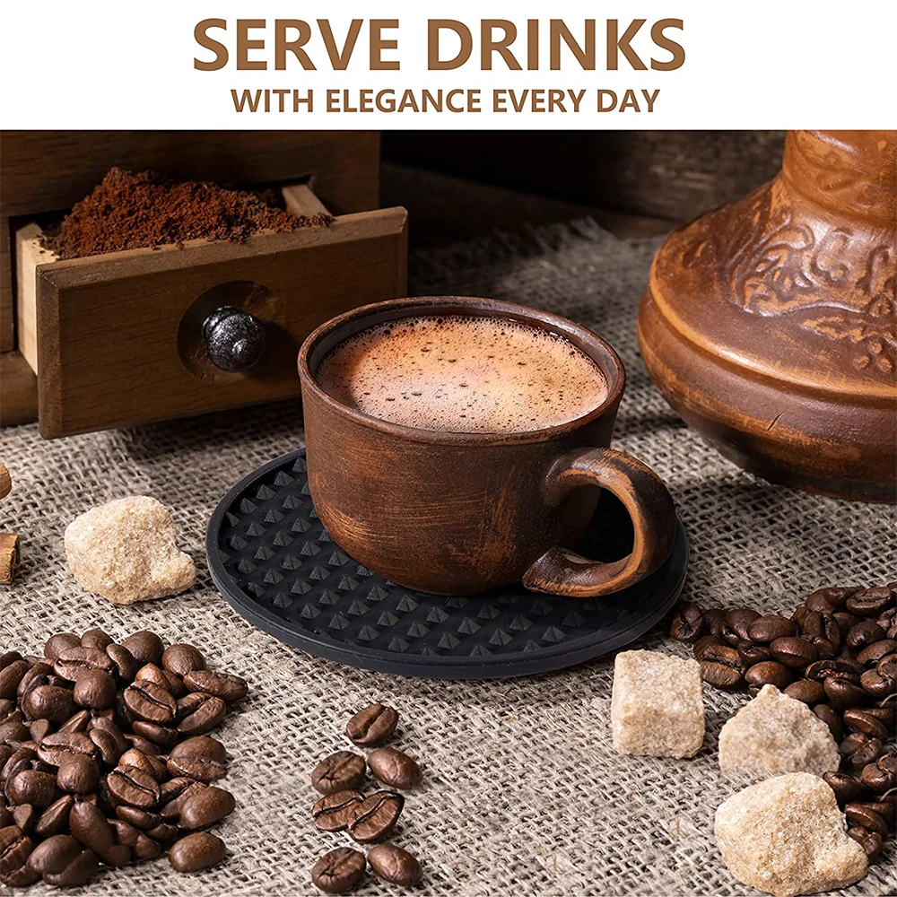 Silicone Drink Coasters with Holder Heat Resistant Cup Dish Drying Mat Tabletop Protection Non-Slip Coasters for Drinks 1Set table mat