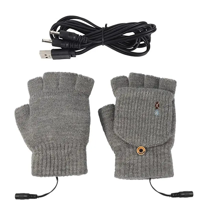 

Heated Ski Mittens Heating Half Hand Knitted Gloves For Fishing Warm Gloves Cycling Accessory For Riding Hiking Fishing Outdoor