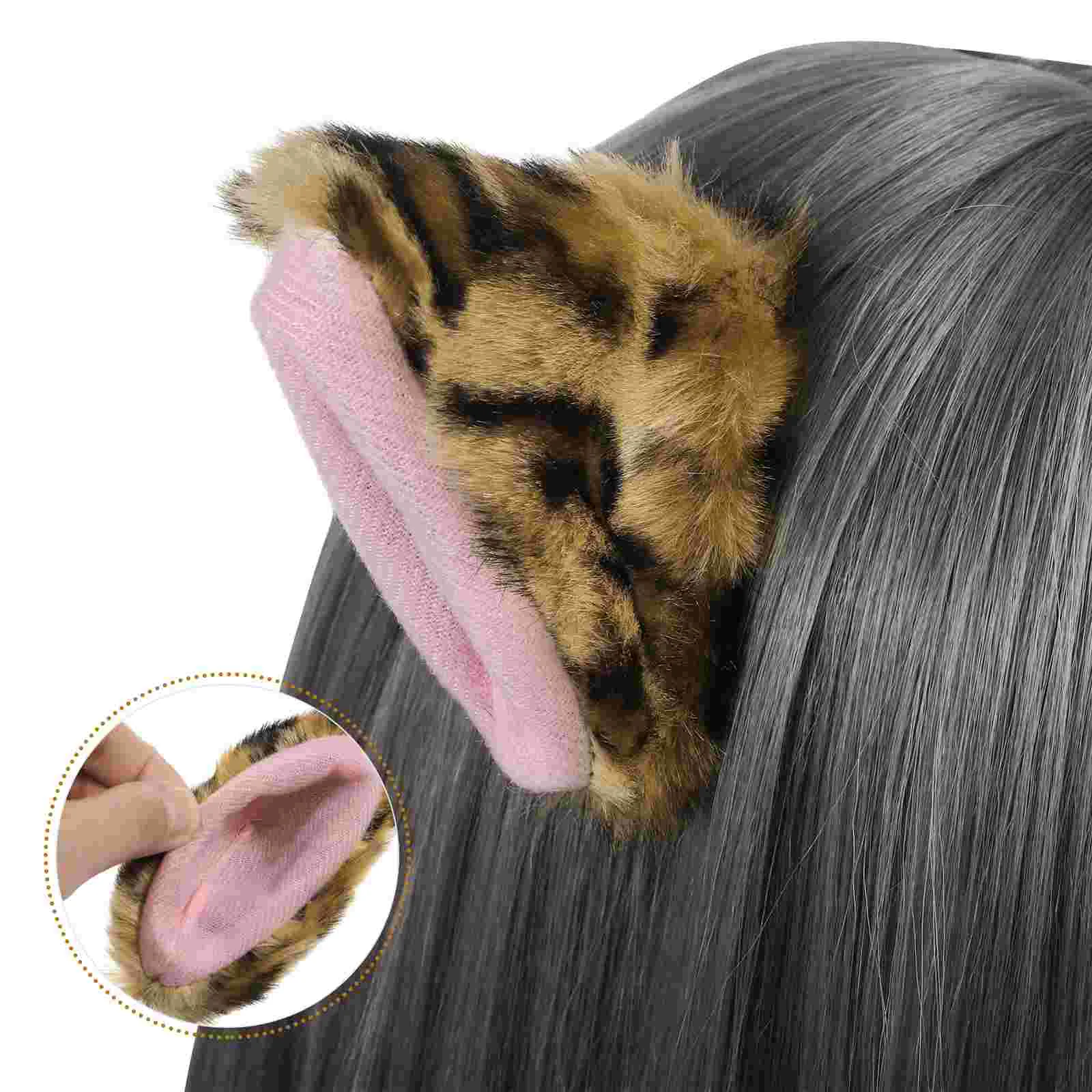 Anime Hair Accessories Pink Leopard Print Furry Cat Ears Hair Clips Girls Headwear Costumes Durable Handmade Fox Ears Unique