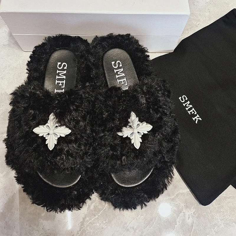 Autumn And Winter New Fur Slippers Women's Luxury Woolen Fur Platform Slippers Fashion Comfortable Fur Slippers