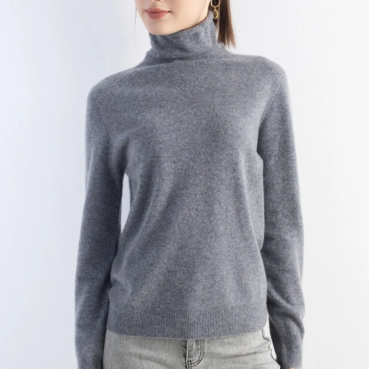 Naiste 70% meriinovill / 30% kašmiir kõrge kaelusega ja pikkade käistega sviiter S-XL 2