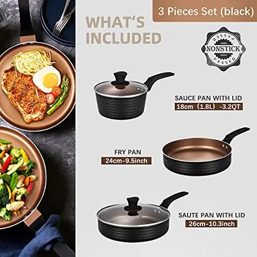 Pots and Pans Sets, Nonstick Cookware Set, Induction, Chemical-Free Kitchen  Sets, Saucepan, Frying Pan, Saute Pan Black 9 Pieces - AliExpress