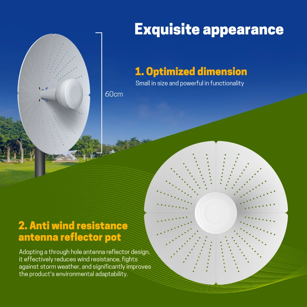 고이득 22dBi 1710-4200MHz 분할형 알루미늄 합금 파라볼릭 안테나, 5G 4G CPE MIMO 라우터의 네트워크 속도 향상