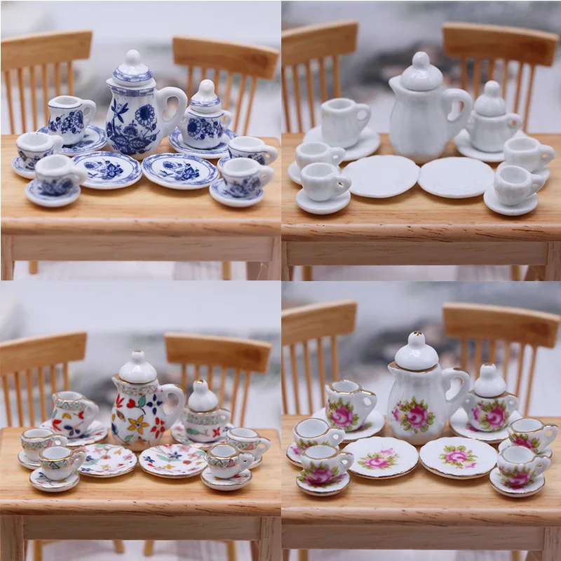 Realistic Mini Tea Cup Set Kitchen Ware Toy Coffee Set of 15PCS for Kids  Dollhouse Pretend Kitchen Utensil Party Supply 