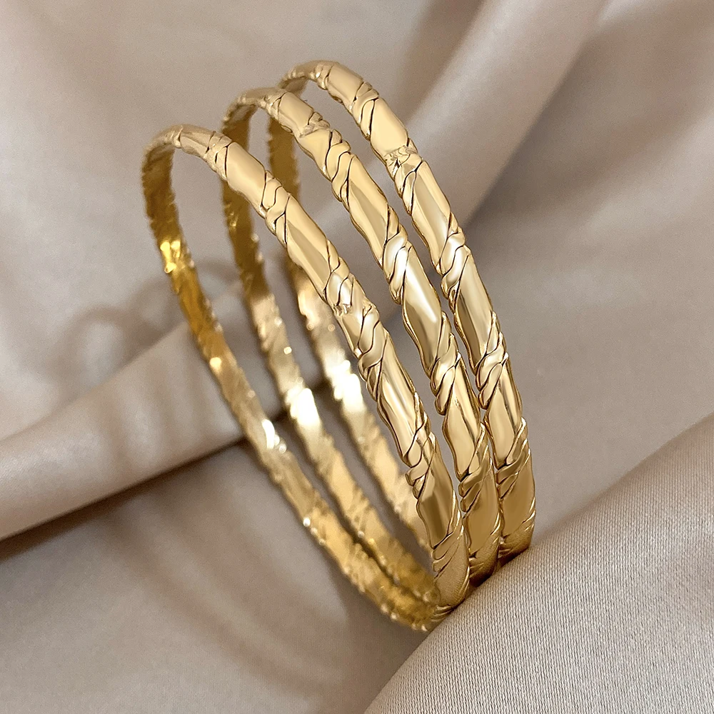 Greatera 65mm Gold Plated Twisted Stainless Steel Bangles
