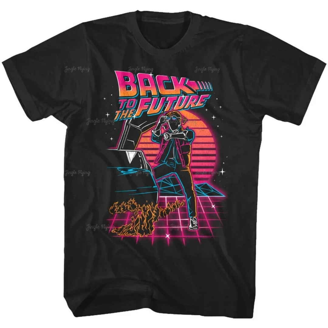 Torna Al Futuro T-Shirt Da Uomo Neon Synthwave Sunset Black Graphic Tee 80S Sci Fi Movie T-Shirt Abbigliamento Da Uomo