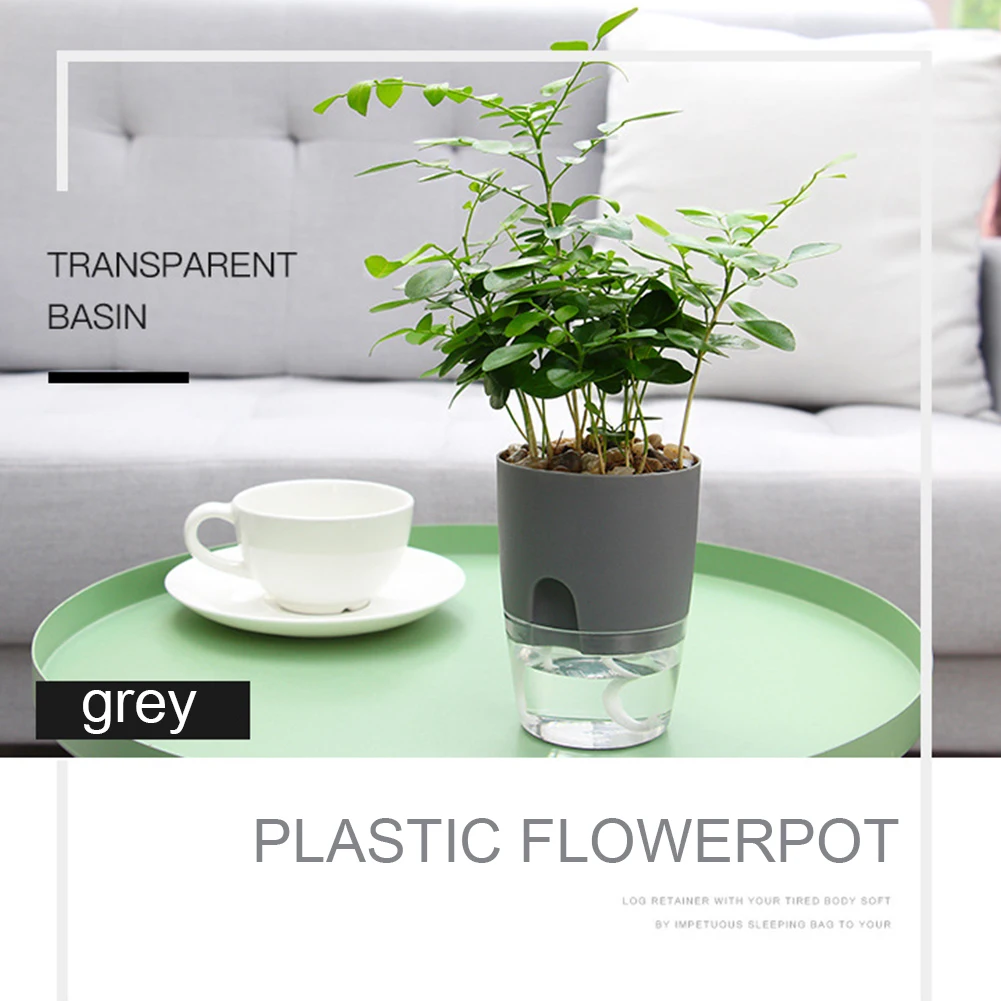 Transparent Double Layer Self Watering Pots with Injection Port Flower Pots Cotton Rope Self Watering Planter for Indoor Plants