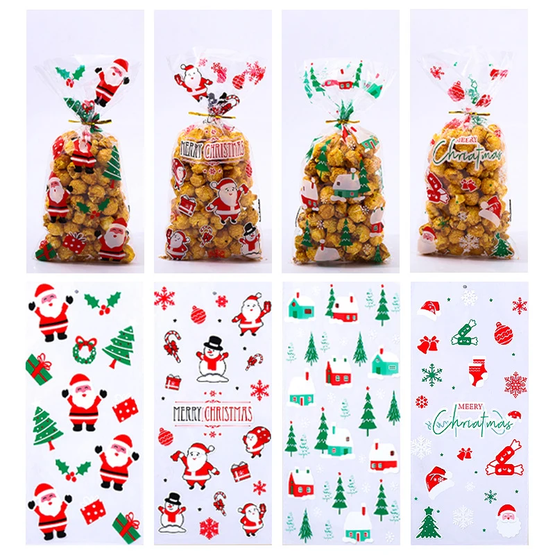 

50/100Pcs Random Christmas Gift Bag For Xmas Home Presents Candies Cookies Store Sale Gift Cookies Wrapping Bags