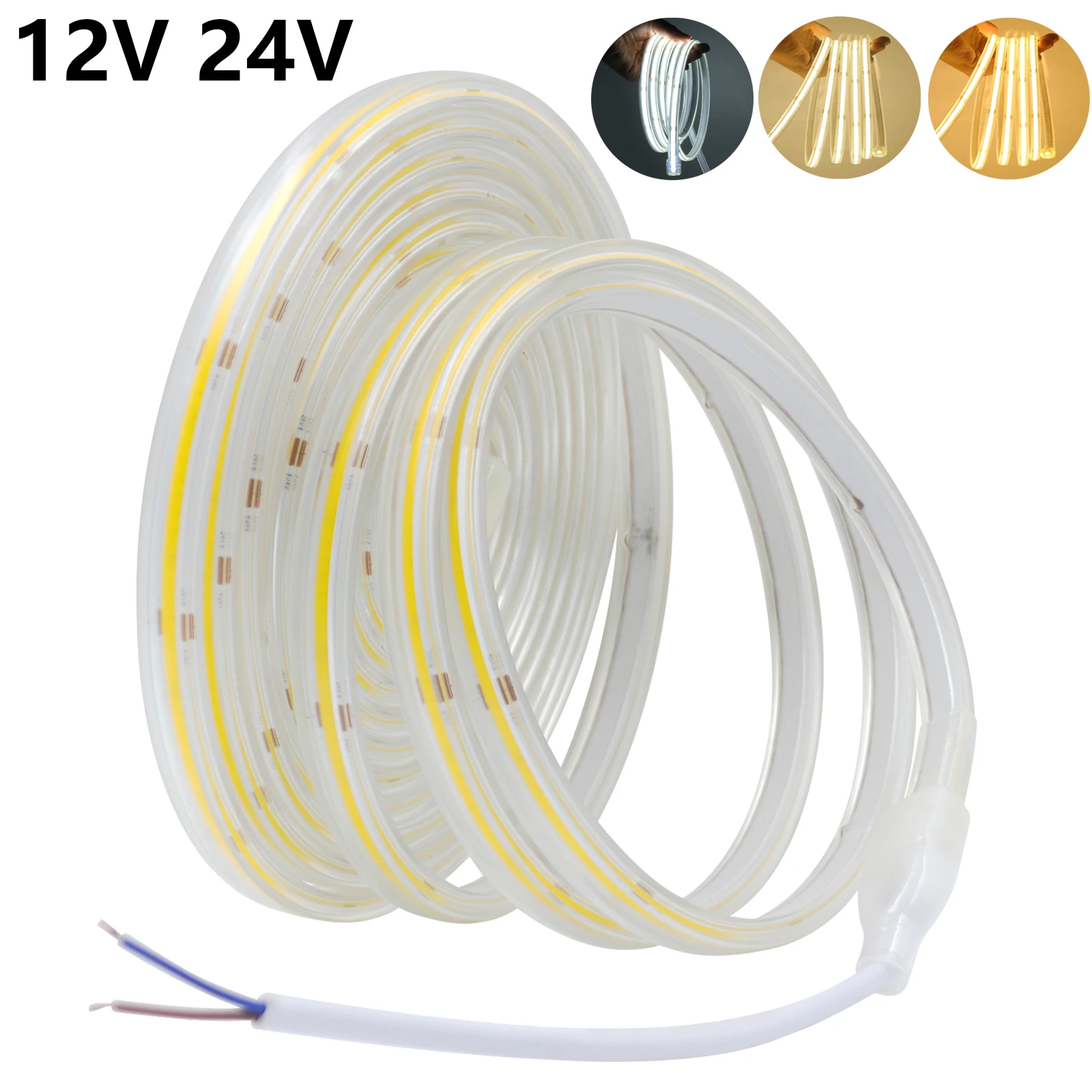 

5M 10M 15M 20M COB Light Strip 12V 24V 320LEDs/m IP65 Waterproof High Density Linear Light Flexible LED Tape 3000K 4000K 6000K