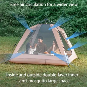 Essential For Family Travel Outdoor Camping 3-5 Double-layer Waterproof Anti-UV Shade Beach Camping Two Doors Two Windows Tent 4