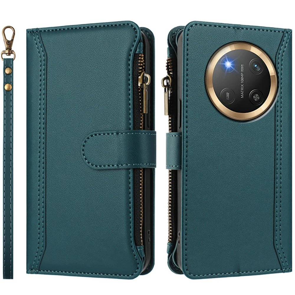 Leather Zipper Wallet Case with 9-Card Slots