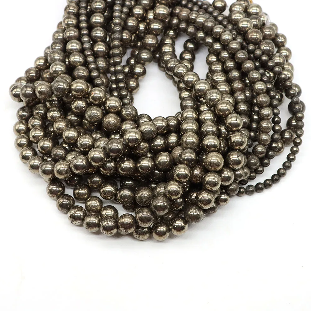 Perles rondes en Pyrite naturelle, 4/6/8/10mm, perles d'espacement amples, pour bricolage, Bracelet, collier, accessoires de fabrication de bijoux