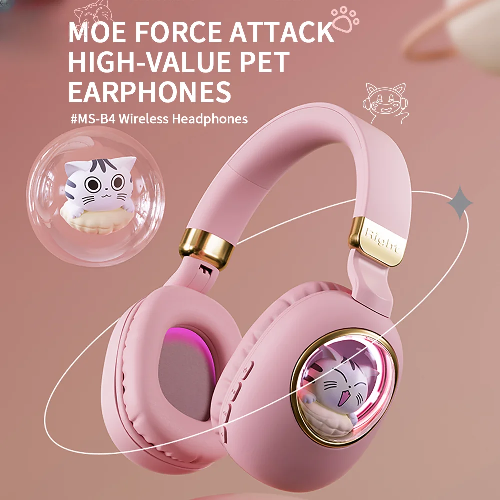 

Cute Cartoon Wireless Bluetooth Headset Game Headset Noise Reduction with Microphone Foldable Stereo Headset Luminous Headset