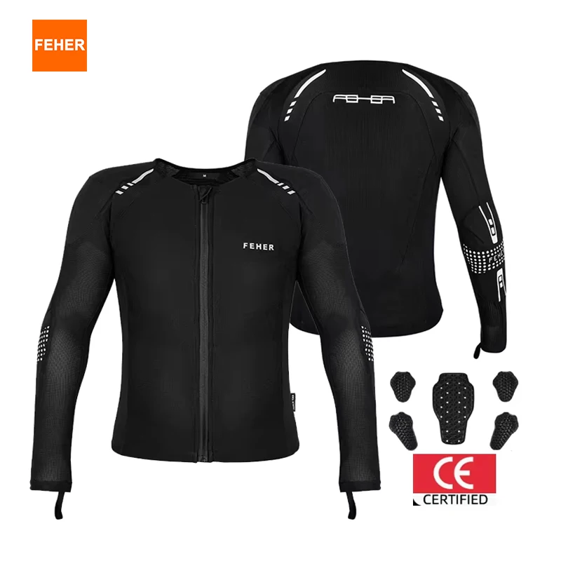 FEHER 오토바이 재킷 아머 여름 남녀공용, 메쉬 디자인, 통기성, 경량, 탈부착 가능한 보호대 포함
