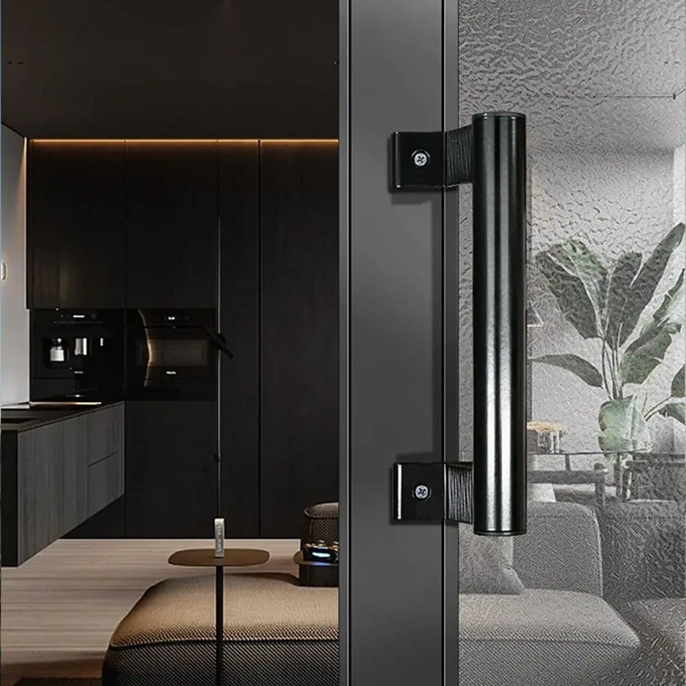 Punch-free Furniture Cabinet Handle Aluminium Alloy Sliding Barn Door Handle Pull And Flush Hardware Set Wood Door Drawer