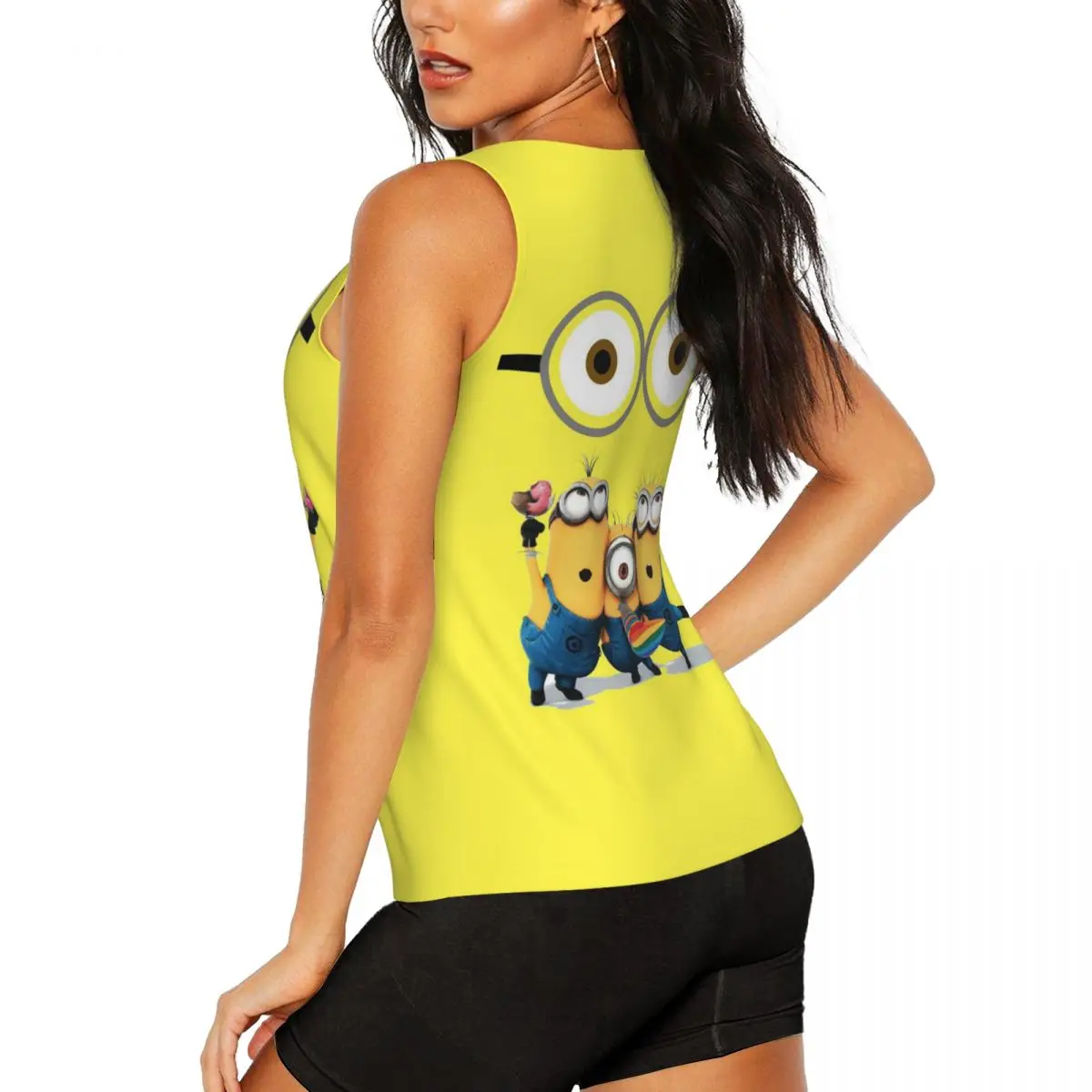 Minions Animes Workout Tank Tops Women Quick Dry Sleeveless Yoga Shirt