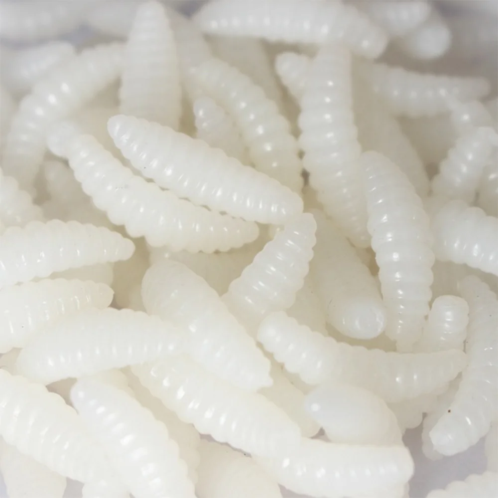 Maggot Soft Fishing Lure 50PCS 2cm 0.3g Smell Worms Glow Shrimps Ice Winter Fishing Silicone Artificial Bait Fishy