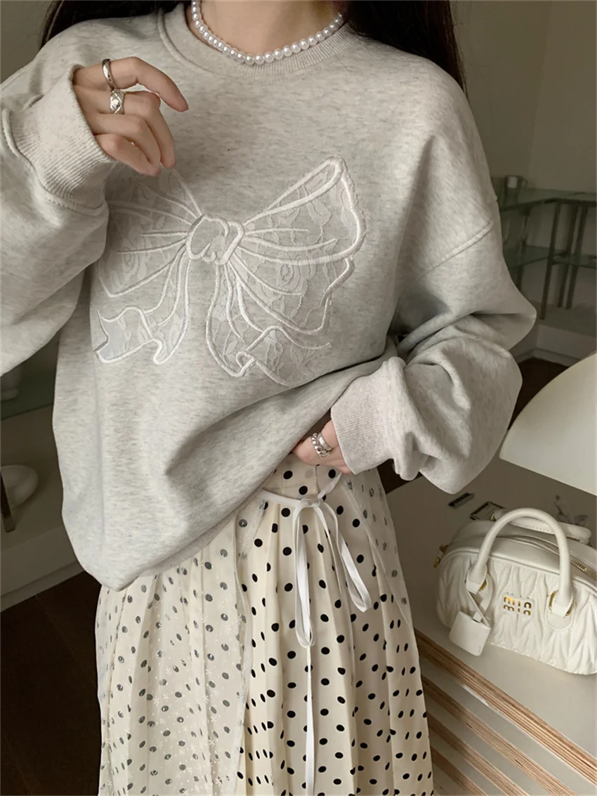 

Alien Kitty Oversize Sweatshirts Women Grey Chic Casual New All Match 2024 Polka Dots Maxi Skirts Daily Office Lady Spring