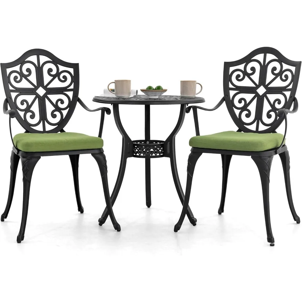 3-Piece Cast Aluminum Bistro Set with Cushions 1