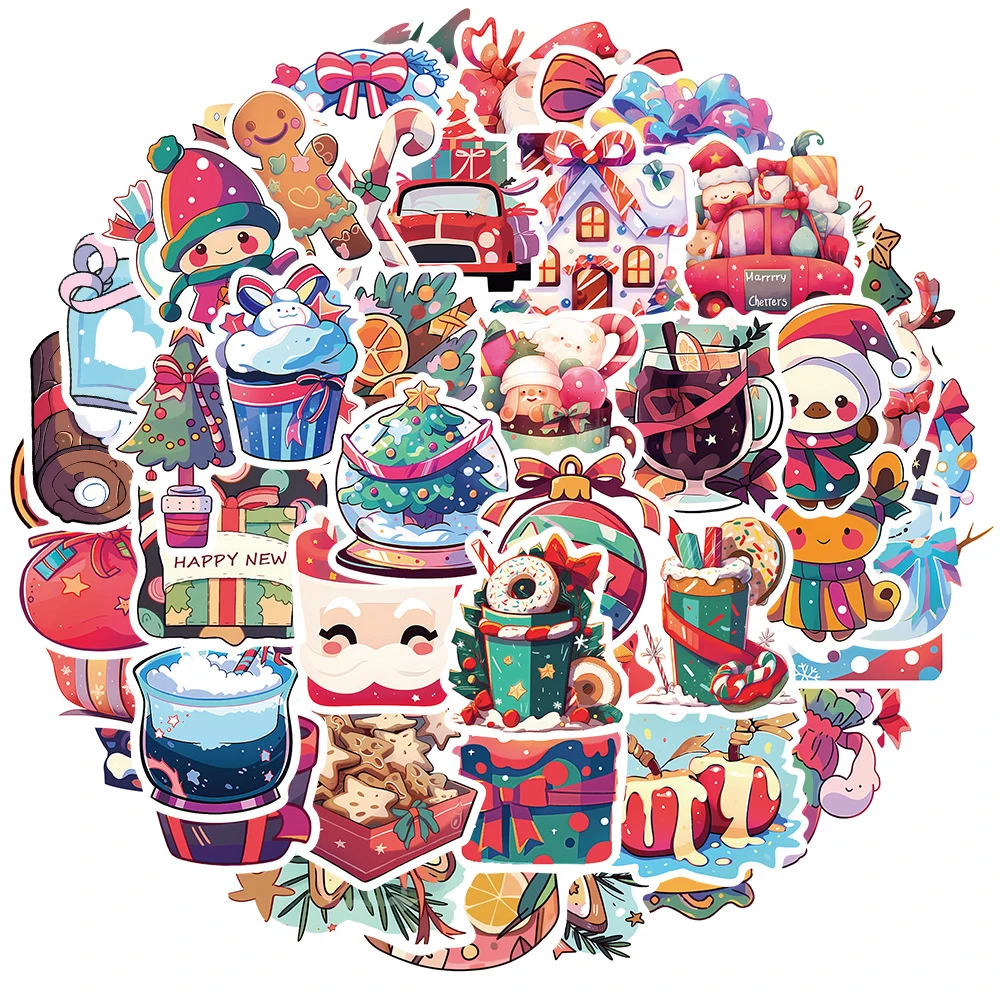 10/30/50pcs Art Ins Style Christmas Stickers Kawaii Santa Claus Sticker Scrapbooking Fridge Suitcase Window DIY Cartoon Decals journamm 10pcs pack creative hollow out window stickers collage junk journal diy scrapbooking decor junk journal aesth stickers