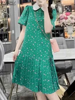 ZANZEA 2025 Summer Sundress Women Print Bohemian Dress Fashion Short Puff Sleeve Waisted Pleated Vintage Casual Knee-Length Robe