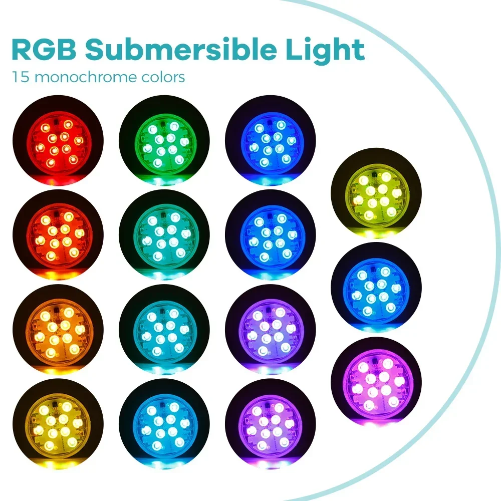 RGB 잠수정 조명 LED 물고기 탱크 풀 램프 원격 15색 디밍이 가능한 연못 수족관 조명 3모드가 있는 다채로운 수중 램프